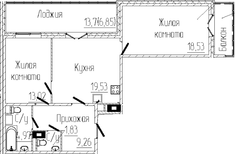 2-комнатная квартира 75.16 м², 4/8 эт., ЖК «SERTOLOVO PARK»